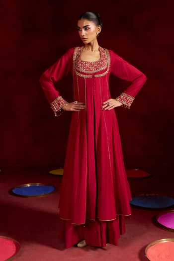 Hirika & Dhruti Hand Embroidered Anarkali Sharara Set 