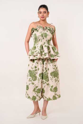 9899 Olive Garden Print Top & Pant Set 