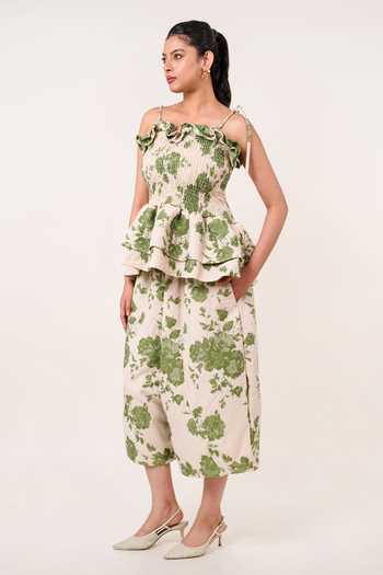 9899 Green Jacquard Square Neck Olive Garden Print Top And Pant Set Online at Aza Fashions 9899_Green Jacquard Square Neck Olive Garden Print Top And Pant Set _Online_at_Aza_Fashions