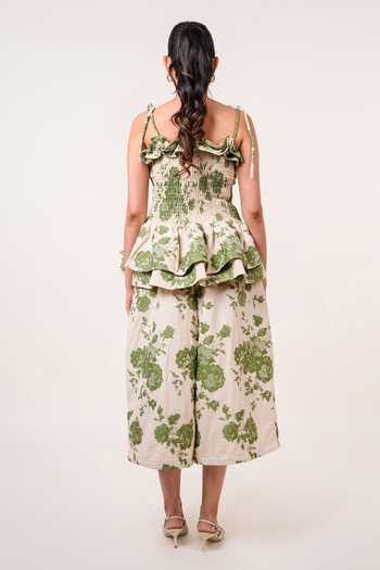 9899 Olive Garden Print Top & Pant Set 