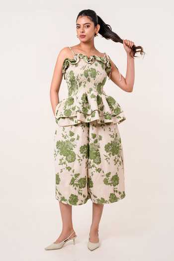 Buy 9899 Green Jacquard Square Neck Olive Garden Print Top And Pant Set Online at Aza Fashions Buy_9899_Green Jacquard Square Neck Olive Garden Print Top And Pant Set _Online_at_Aza_Fashions