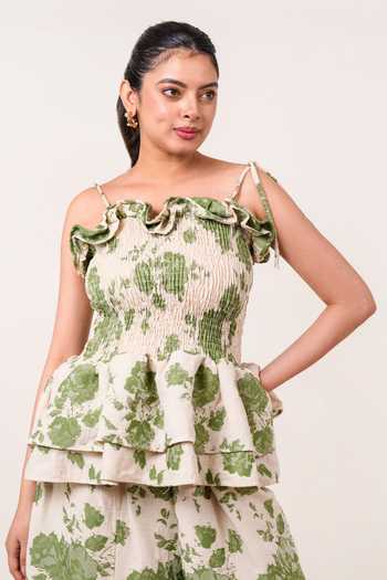 Shop 9899 Green Jacquard Square Neck Olive Garden Print Top And Pant Set Online at Aza Fashions Shop_9899_Green Jacquard Square Neck Olive Garden Print Top And Pant Set _Online_at_Aza_Fashions