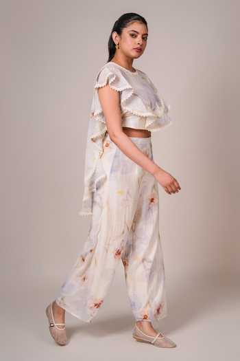 9899 White Tencel Round Neck Daydream Check Top And Pant Set Online at Aza Fashions 9899_White Tencel Round Neck Daydream Check Top And Pant Set _Online_at_Aza_Fashions
