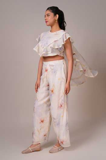 Buy 9899 White Tencel Round Neck Daydream Check Top And Pant Set Online at Aza Fashions Buy_9899_White Tencel Round Neck Daydream Check Top And Pant Set _Online_at_Aza_Fashions