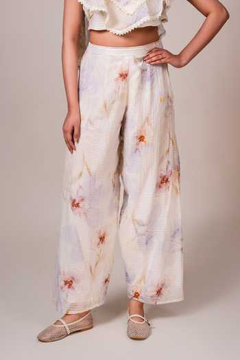 Shop 9899 White Tencel Round Neck Daydream Check Top And Pant Set Online at Aza Fashions Shop_9899_White Tencel Round Neck Daydream Check Top And Pant Set _Online_at_Aza_Fashions