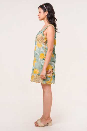 9899_Green Linen Square Neck Eden Shift Dress _Online_at_Aza_Fashions