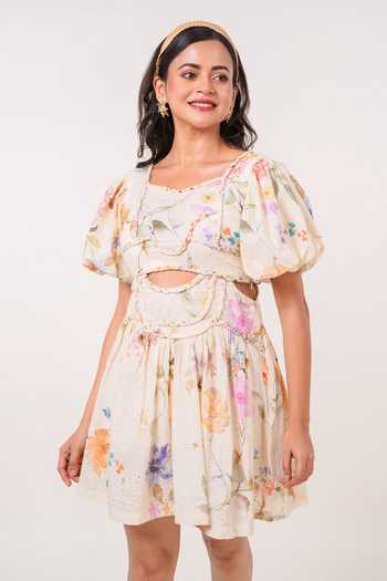9899 Floral Braided Mini Dress 