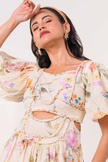 Buy 9899 Cream Cotton Square Neck Floral Braided Mini Dress Online at Aza Fashions Buy_9899_Cream Cotton Square Neck Floral Braided Mini Dress _Online_at_Aza_Fashions
