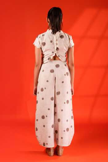 9899 Dot Pattern Blouse & Pant Set 