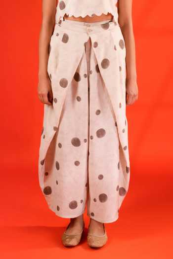 9899 Off White Linen, Tencel High Neck Dot Pattern Blouse And Pant Set Online at Aza Fashions 9899_Off White Linen, Tencel High Neck Dot Pattern Blouse And Pant Set _Online_at_Aza_Fashions