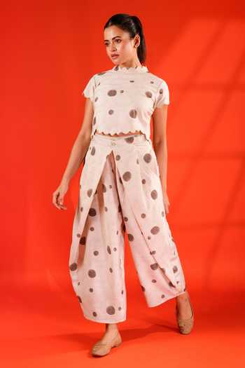 9899 Dot Pattern Blouse & Pant Set 