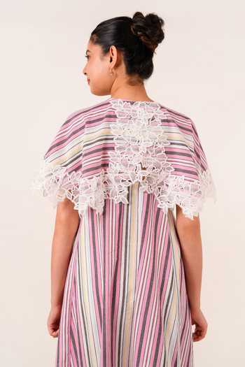 Buy 9899 Pink Linen Round Neck Cape Stripe Pattern Dress Online at Aza Fashions Buy_9899_Pink Linen Round Neck Cape Stripe Pattern Dress _Online_at_Aza_Fashions