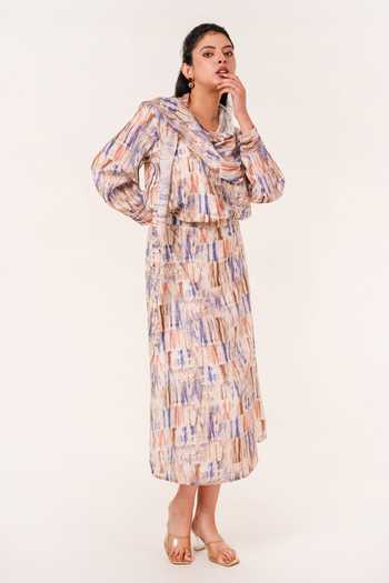 9899 Abstract Print Shirt & Skirt Set 