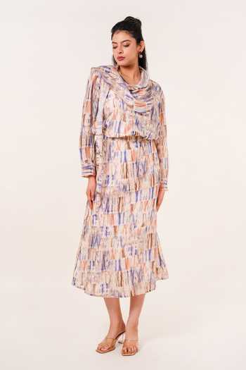 9899 Abstract Print Shirt & Skirt Set 