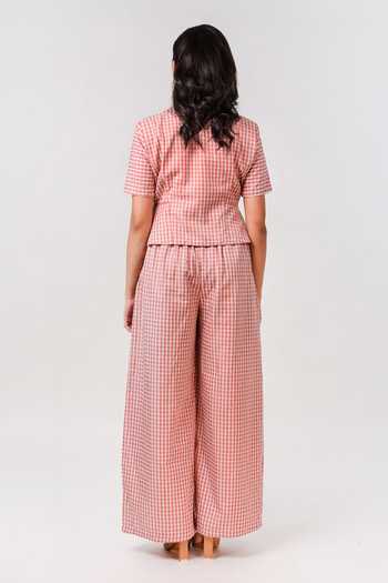 9899 Cherry Gingham Print Top & Pant Set 