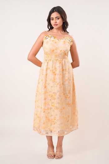 9899 Orange Jacquard Sweetheart Neck Honey Bloom Dress Online at Aza Fashions 9899_Orange Jacquard Sweetheart Neck Honey Bloom Dress _Online_at_Aza_Fashions