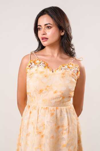 Buy 9899 Orange Jacquard Sweetheart Neck Honey Bloom Dress Online at Aza Fashions Buy_9899_Orange Jacquard Sweetheart Neck Honey Bloom Dress _Online_at_Aza_Fashions