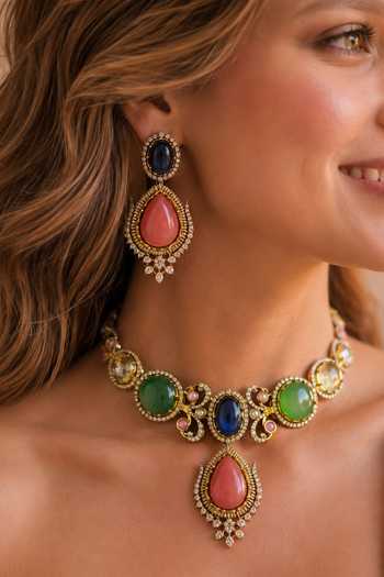 Amaara Jewels Stone Embellished Pendant Necklace Set 