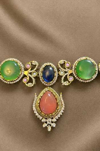 Buy Amaara Jewels Multi Color Stone Embellished Pendant Necklace Set Online at Aza Fashions Buy_Amaara Jewels_Multi Color Stone Embellished Pendant Necklace Set _Online_at_Aza_Fashions