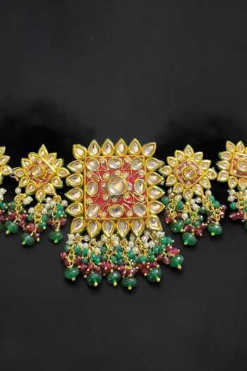 Shop Amaara Jewels Gold Plated Bead Embellished Necklace Set Online at Aza Fashions Shop_Amaara Jewels_Gold Plated Bead Embellished Necklace Set _Online_at_Aza_Fashions