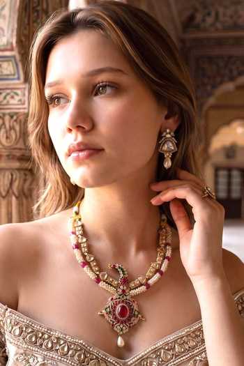 Buy Amaara Jewels Multi Color Stone Studded Pendant Necklace Set Online at Aza Fashions Buy_Amaara Jewels_Multi Color Stone Studded Pendant Necklace Set _Online_at_Aza_Fashions