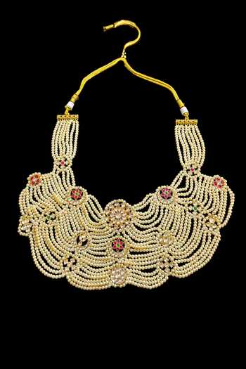 Amaara Jewels Pearl Lattice Embellished Necklace Set 