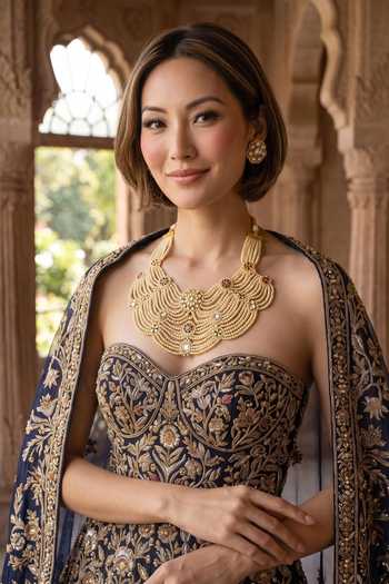 Amaara Jewels Pearl Lattice Embellished Necklace Set 