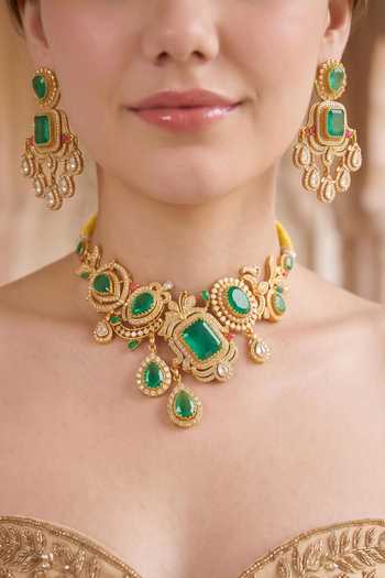 Buy Amaara Jewels Gold Plated Stome Embellished Necklace Set Online at Aza Fashions Buy_Amaara Jewels_Gold Plated Stome Embellished Necklace Set _Online_at_Aza_Fashions