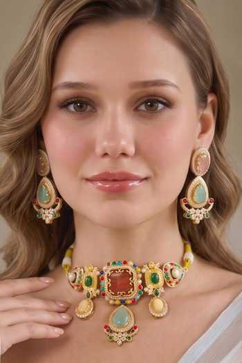 Amaara Jewels Stone Embellished Pendant Choker Set 