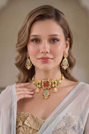 Amaara Jewels Stone Embellished Pendant Choker Set 