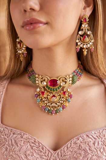 Buy Amaara Jewels Gold Plated Bead Embellished Choker Set Buy_Amaara Jewels_Gold Plated Bead Embellished Choker Set