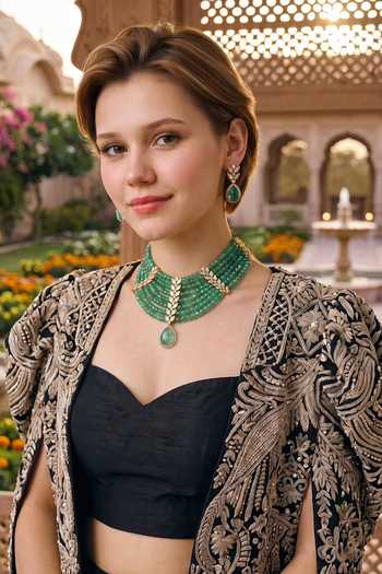 Amaara Jewels Leaf Motif Embellished Necklace Set 
