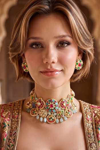 Shop Amaara Jewels Gold Plated Pearl Drop Choker Set Online at Aza Fashions Shop_Amaara Jewels_Gold Plated Pearl Drop Choker Set _Online_at_Aza_Fashions
