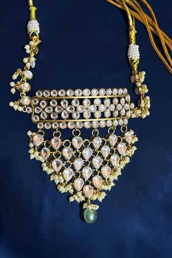 Shop Amaara Jewels Gold Plated Polki Embellished Choker Set Online at Aza Fashions Shop_Amaara Jewels_Gold Plated Polki Embellished Choker Set _Online_at_Aza_Fashions