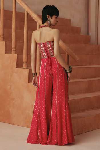 Basanti Kapde Aur Koffee Silk Georgette Corset & Sharara Set