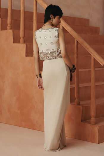 Basanti Kapde Aur Koffee Embroidered Corset & Skirt Set