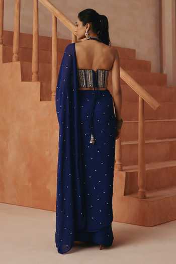 Basanti Kapde Aur Koffee Embroidered Pre-Draped Saree With Blouse 