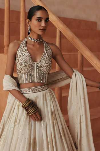 Buy Basanti Kapde Aur Koffee Ivory Silk, Organza, Georgette Sequins, Mirrors, Geometric Pattern Lehenga Set Online at Aza Fashions Buy_Basanti Kapde Aur Koffee_Ivory Silk, Organza, Georgette Sequins, Mirrors, Geometric Pattern Lehenga Set _Online_at_Aza_Fashions