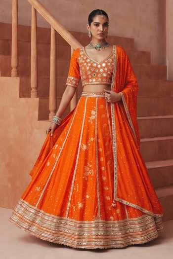 Basanti Kapde Aur Koffee Embroidered Lehenga Set 