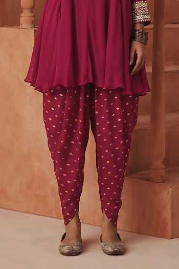 Basanti Kapde Aur Koffee Magenta Georgette Split V-neck, Yes Embroidered Peplum Kurta And Dhoti Pant Set Online at Aza Fashions Basanti Kapde Aur Koffee_Magenta Georgette Split V-neck, Yes Embroidered Peplum Kurta And Dhoti Pant Set _Online_at_Aza_Fashions