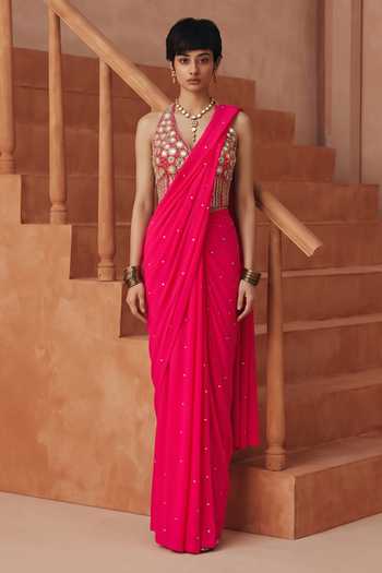 Basanti Kapde Aur Koffee Pre-Draped Saree With Embroidered Blouse 