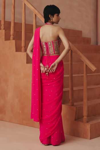 Basanti Kapde Aur Koffee Pre-Draped Saree With Embroidered Blouse 