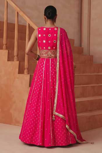 Basanti Kapde Aur Koffee Embroidered Silk Lehenga Set