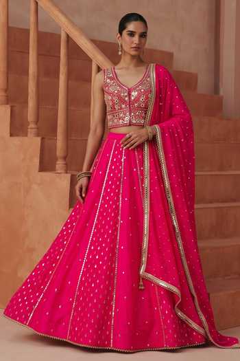 Basanti Kapde Aur Koffee Embroidered Silk Lehenga Set