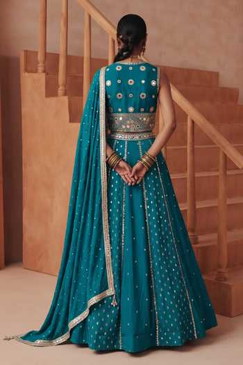 Basanti Kapde Aur Koffee Embroidered Silk Lehenga Set