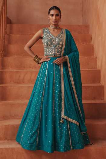 Basanti Kapde Aur Koffee Embroidered Silk Lehenga Set