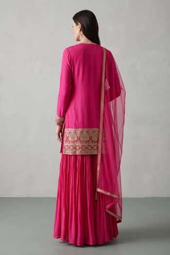 Basanti Kapde Aur Koffee Embroidered Kurta Sharara Set 