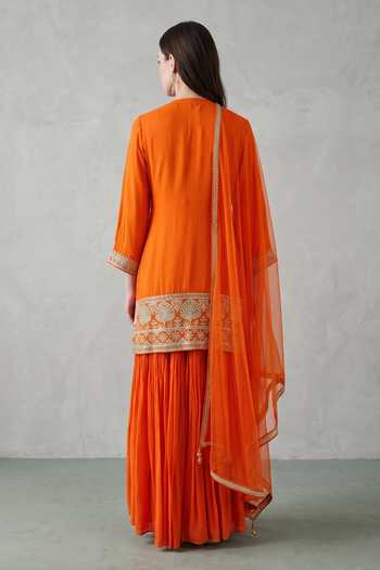 Basanti Kapde Aur Koffee Placement Embroidered Kurta Sharara Set 