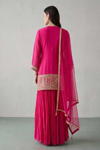 Basanti Kapde Aur Koffee Embroidered Kurta Sharara Set 