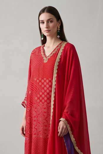Basanti Kapde Aur Koffee Red Muslin V-neck Bandhej Print Kaftan Palazzo Set Online at Aza Fashions Basanti Kapde Aur Koffee_Red Muslin V-neck Bandhej Print Kaftan Palazzo Set _Online_at_Aza_Fashions
